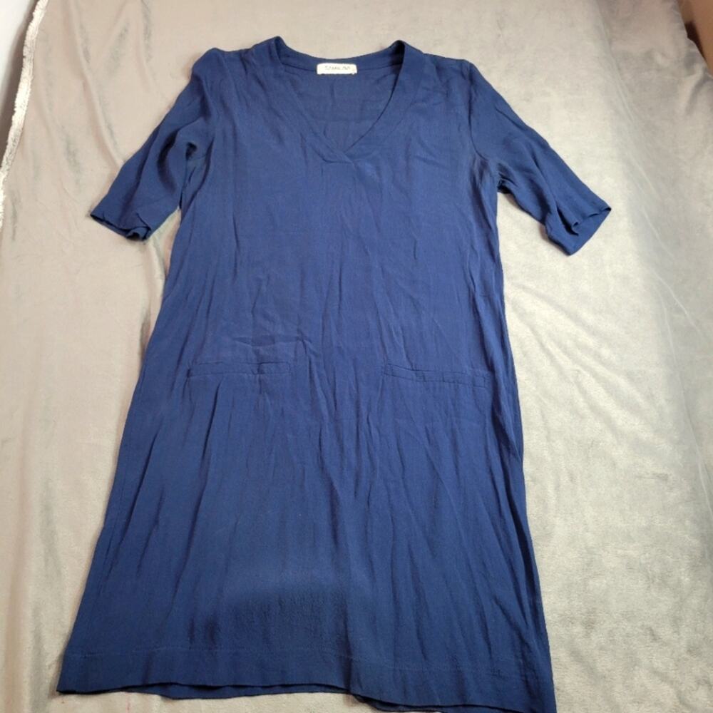 SAM & LAVI Dress Womens Size Small Lagenlook 100% Rayon Patch Pocket Comfy Navy